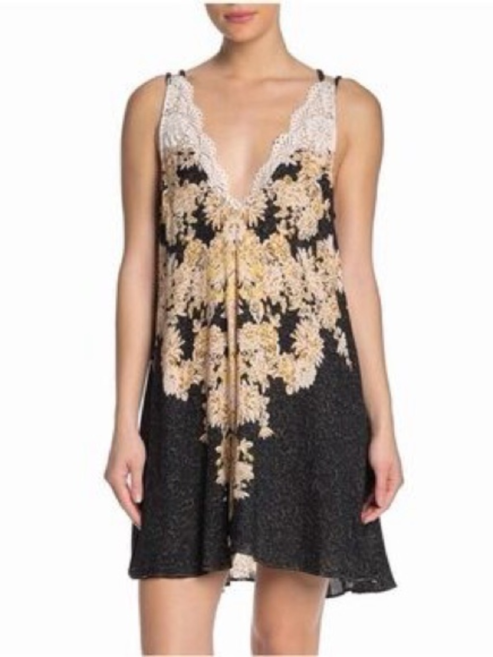 Free People size XS morning sun slip Floral Lace-Back Sundress - Black and Cream - Picture 2 of 11